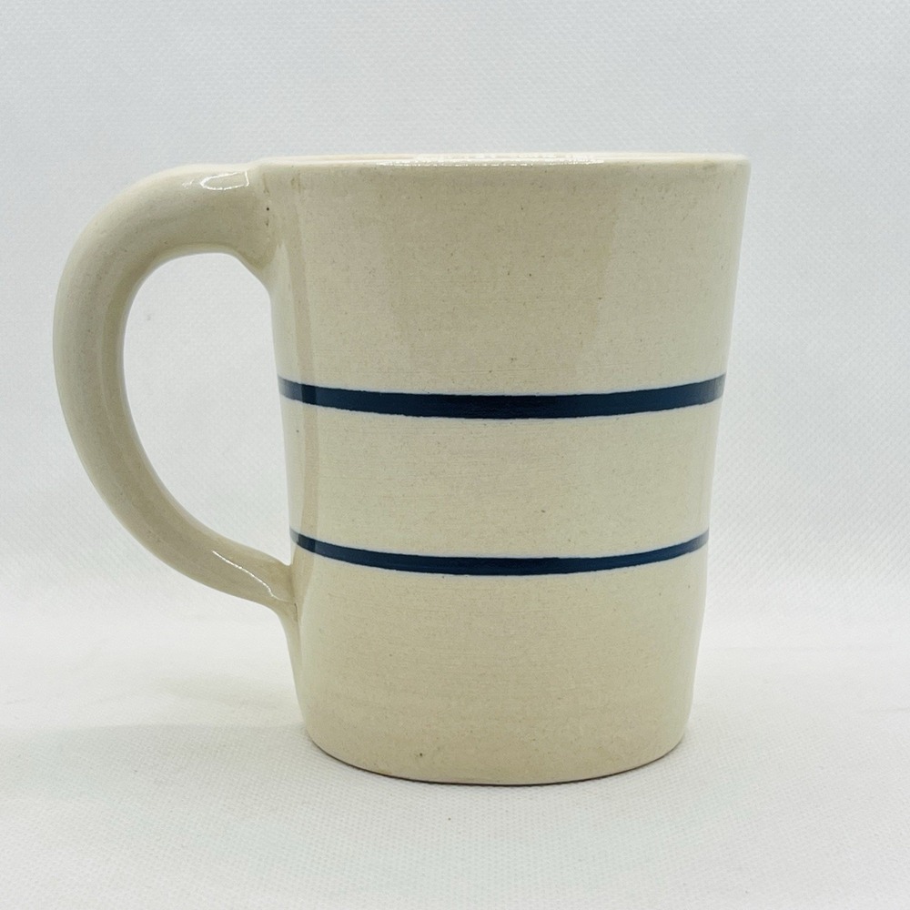 Vintage Martinez Pottery Heritage Blue Stripe‎ Mug Hand thrown Stoneware Texas